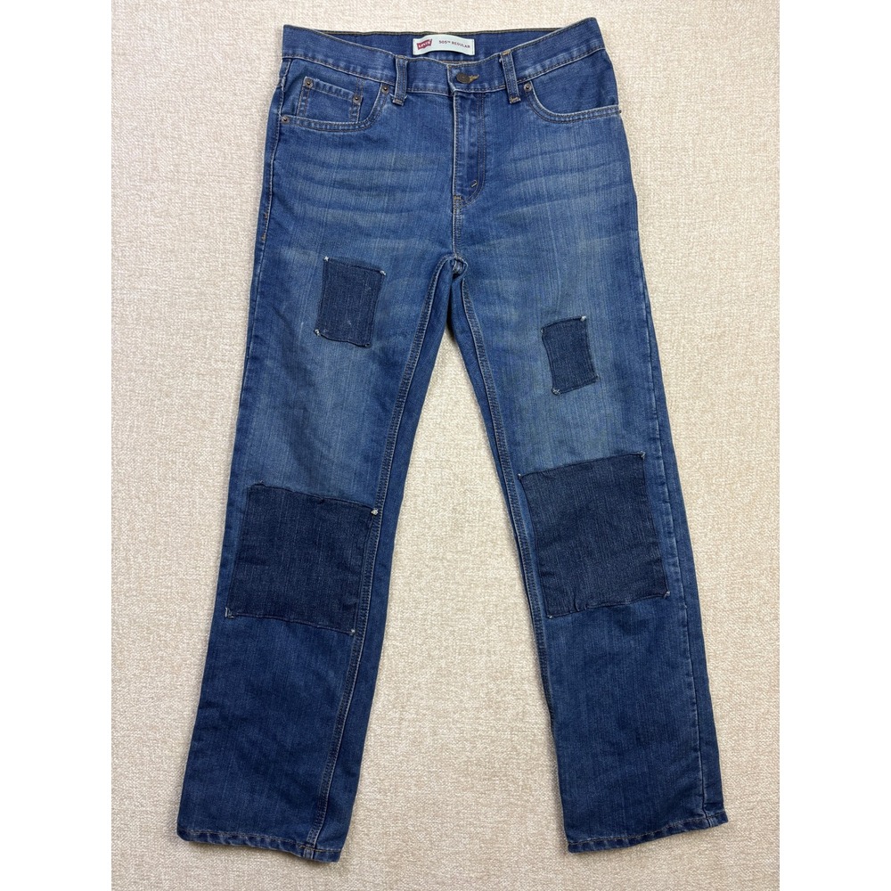 Levis 505 Regular Fit Kids Jeans Blue Denim Patched Size 16 Reg W28 L28
